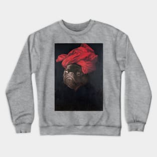 Portrait of a Black Pug in a Red Turban Crewneck Sweatshirt